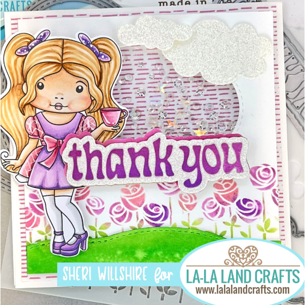 La-La Land Crafts Marci in Wonderland Cling Stamp 5521 shaker card