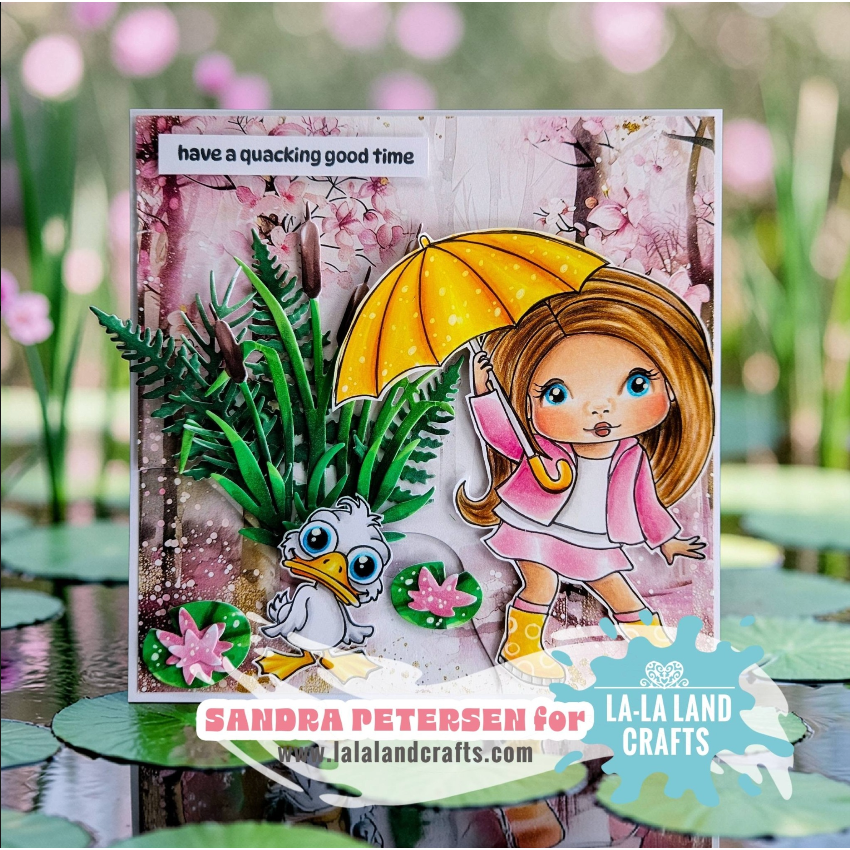 La-La Land Crafts Marci with Umbrella Cling Rubber Stamp 5626 lily pads