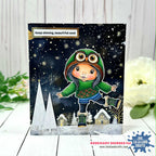 La-La Land Crafts Owl Hoodie Marci Cling Stamp 5637 snow is falling card