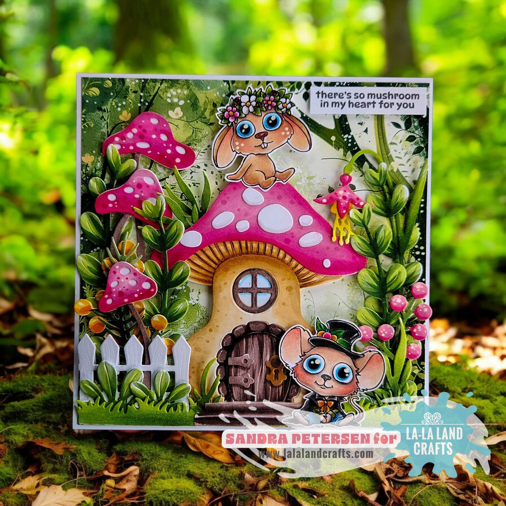 La-La Land Crafts Picket Fence Die 8989 pink mushrooms