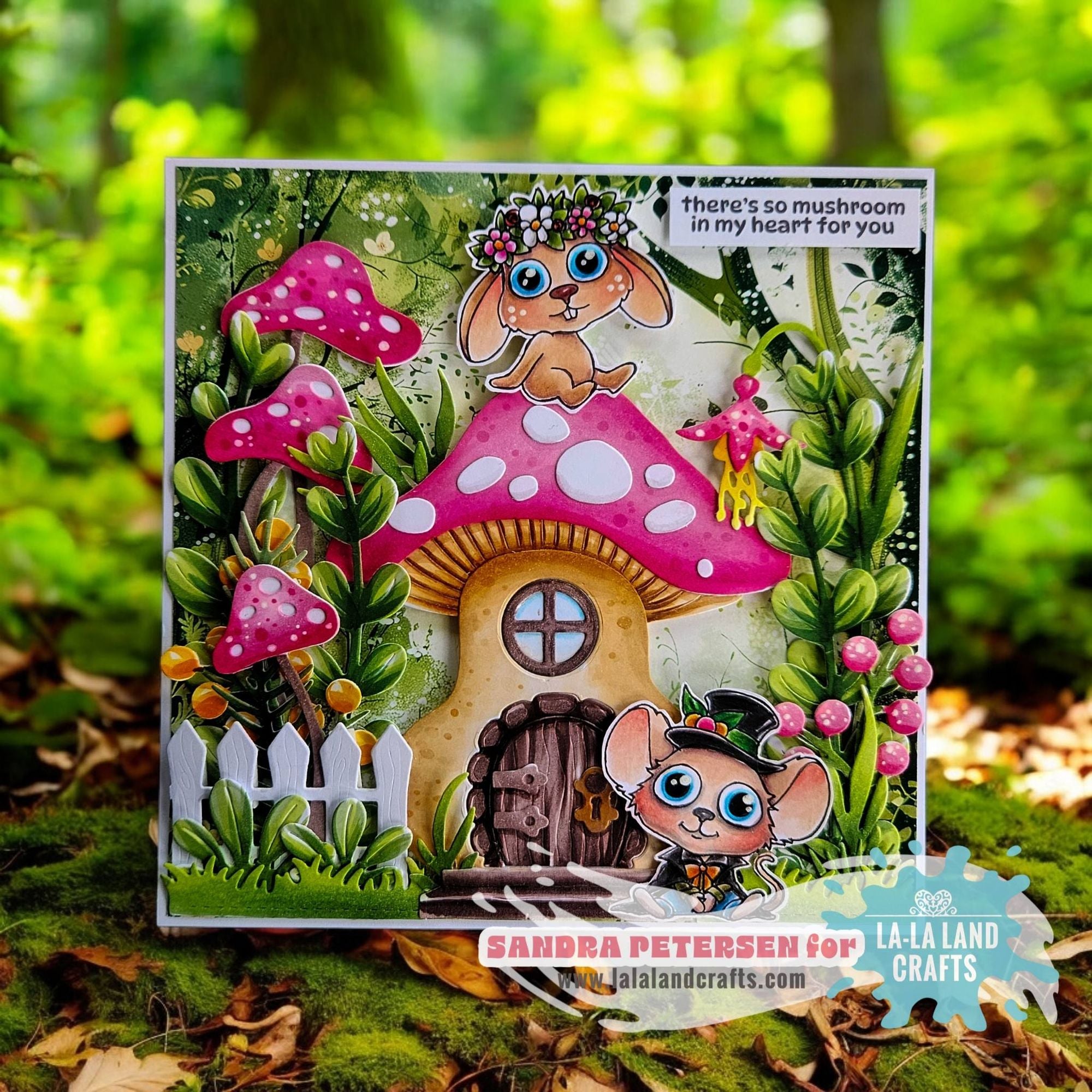 La-La Land Crafts Picket Fence Die 8989 pink mushrooms