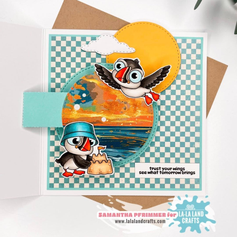 La-La Land Crafts Puffin By Clear Stamps cl218 building sandcastle card