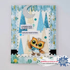 La-La Land Crafts Real Hoot Clear Stamps cl210 blue trees silver moon card