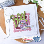 La-La Land Crafts Scalloped Square Frames Dies 9027 pink frames owl card