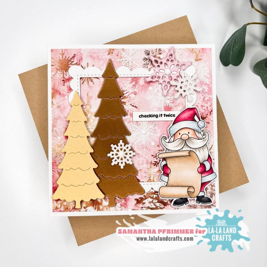 La-La Land Crafts Scalloped Square Frames Dies 9027 pink snowflakes card