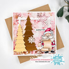 La-La Land Crafts Scalloped Square Frames Dies 9027 pink snowflakes card