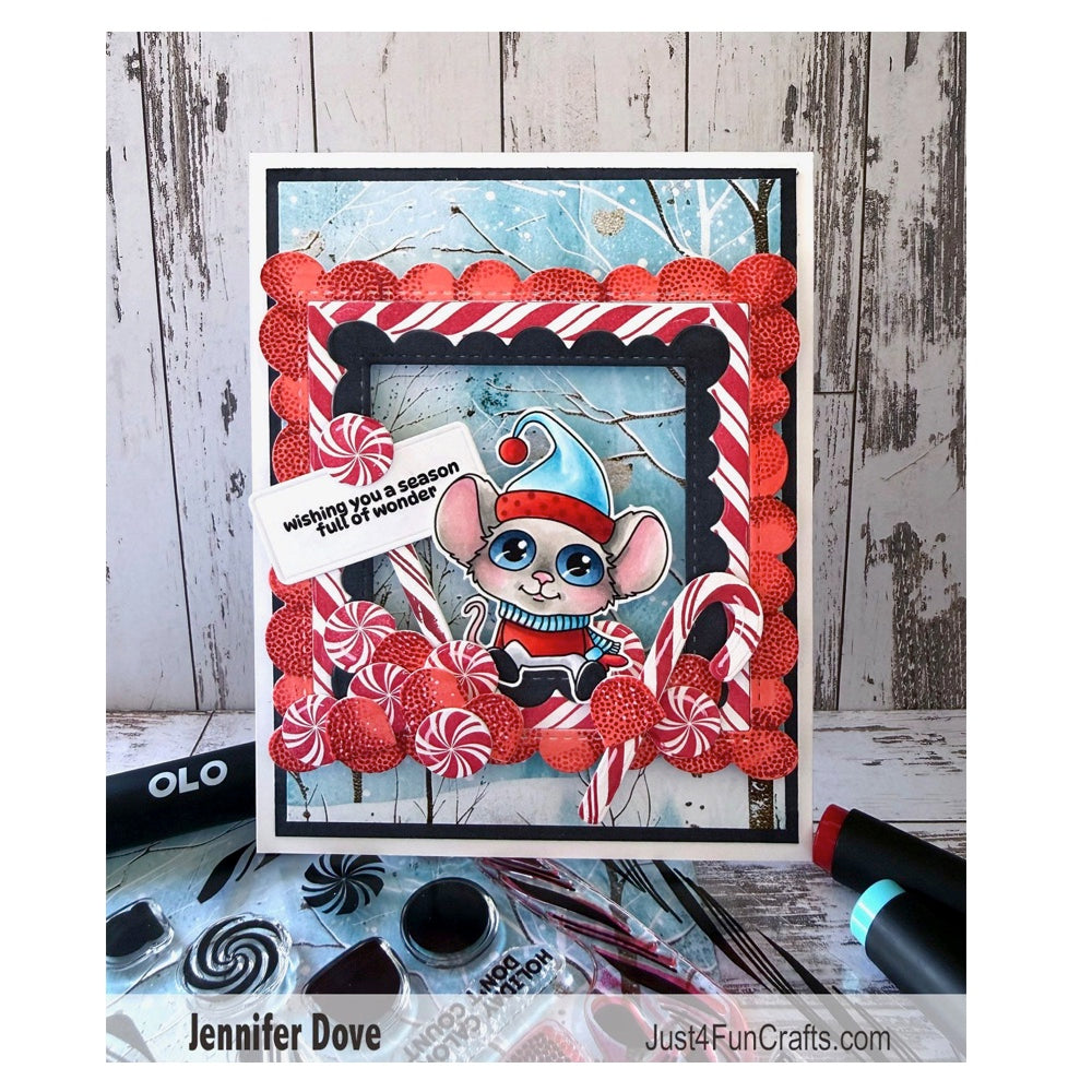 La-La Land Crafts Scalloped Square Frames Dies 9027 red striped candies card