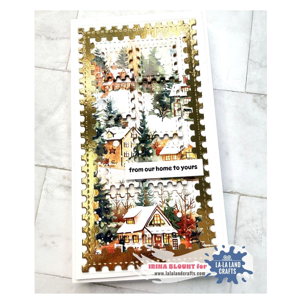 La-La Land Crafts Slimline Postage Rectangle Dies 9026 gold frame card