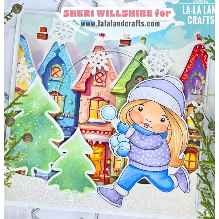 La-La Land Crafts Snowball Fight Marci Cling Stamp 5567 houses