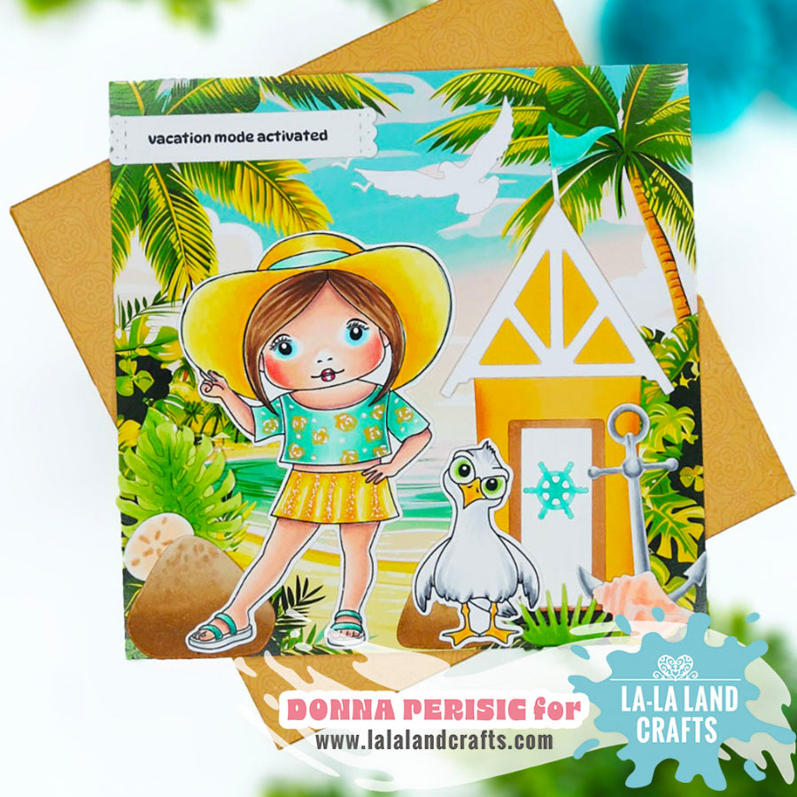 La-La Land Crafts Sun Hat Marci Cling Stamp 5643 vacation mode card