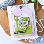 La-La Land Crafts Sweet Christmas Clear Stamp and Candy Cane Die Set pink and green christmas cheer card