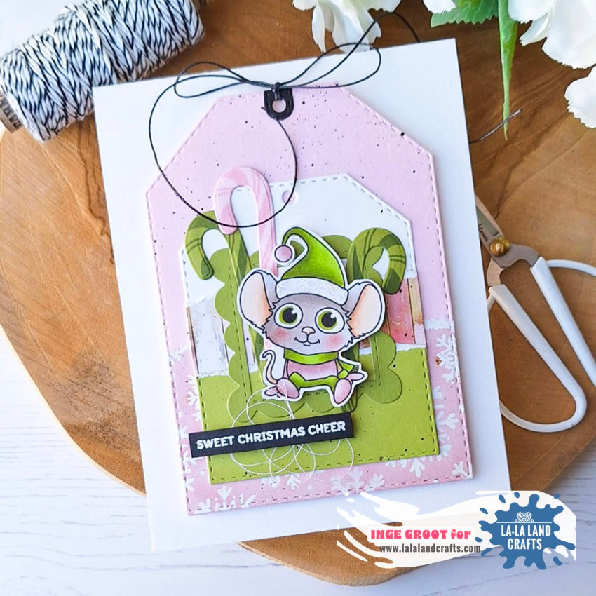 La-La Land Crafts Sweet Christmas Clear Stamp and Candy Cane Die Set pink and green christmas cheer card