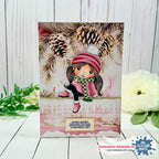 La-La Land Crafts Winter Marci Clear Stamps cl224 pinecones pink wood background card