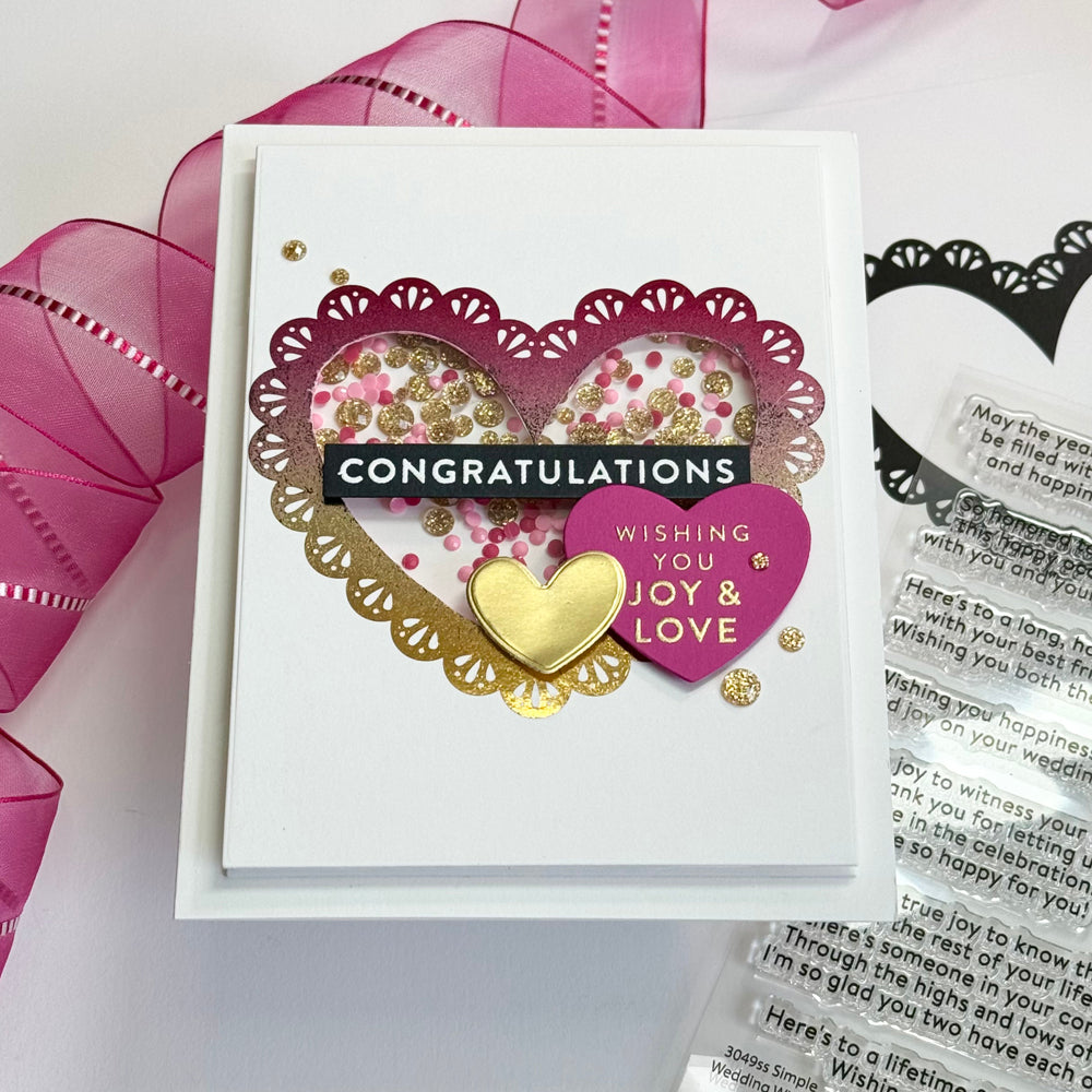 Simon Says Stamp Foil Transfer Cards and Dies Lace Heart set770lh Celebrate Wedding Card