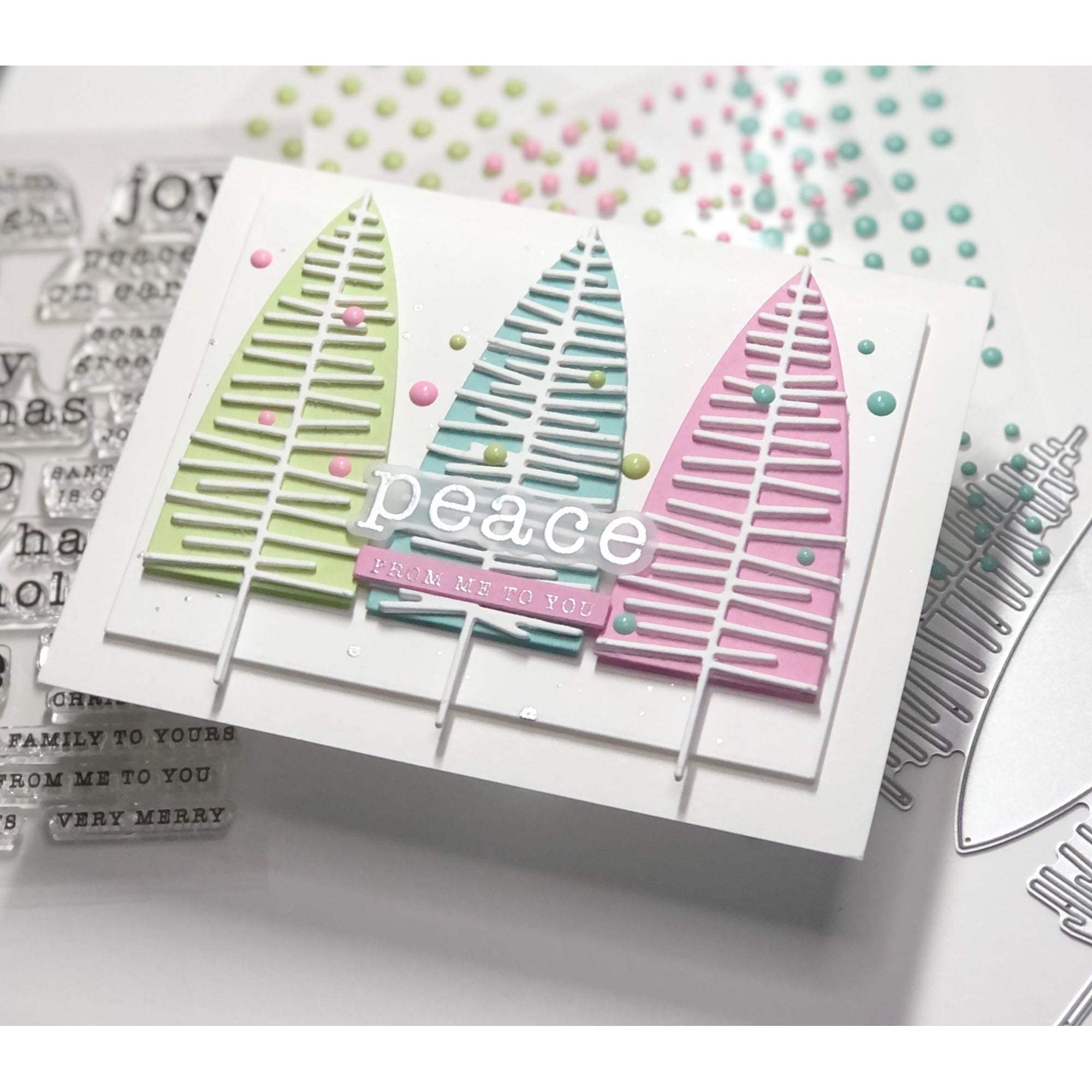 Simon Says Stamp Large Bottle Brush Trees Wafer Dies s906 All The Joy Christmas Card