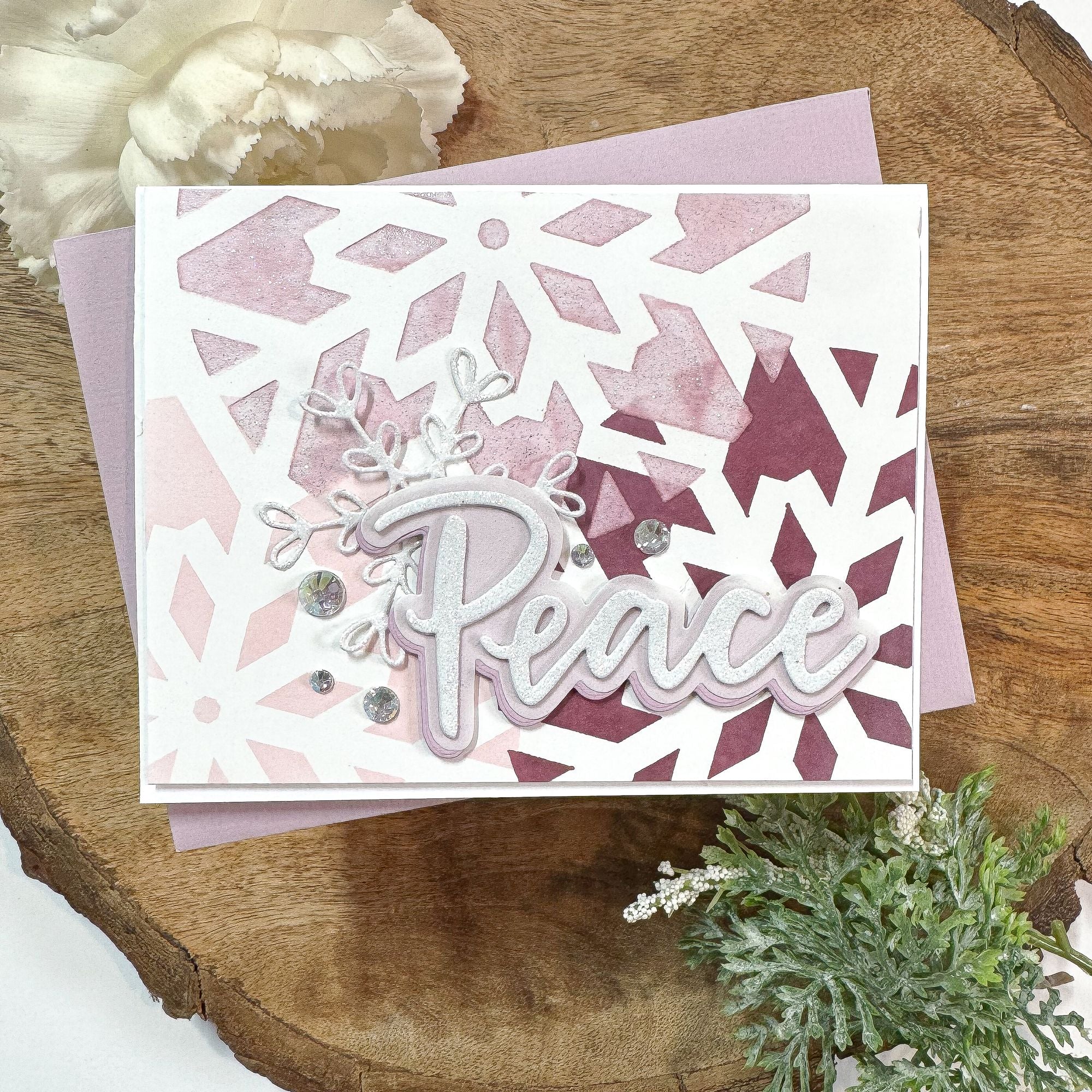 Simon Says Stamp Set of 2 Stencils Large Snowflake Cutouts 1098stc Sugar and Spice Holiday Card