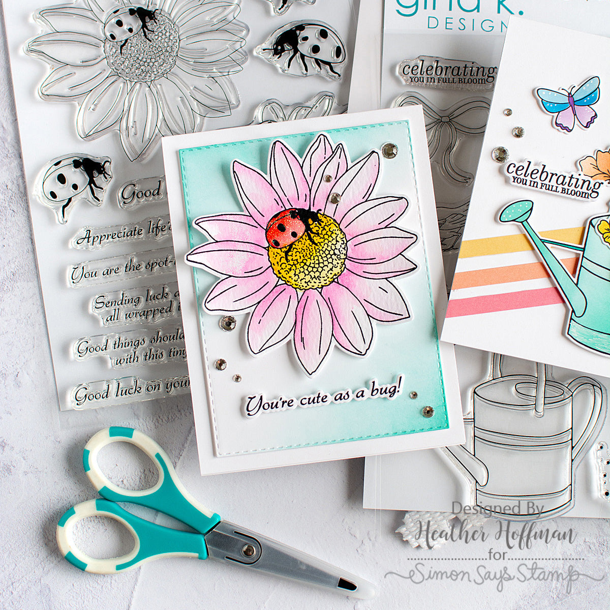 Large flower card with Ladybug and sentiment 'you're a scute as a bug'