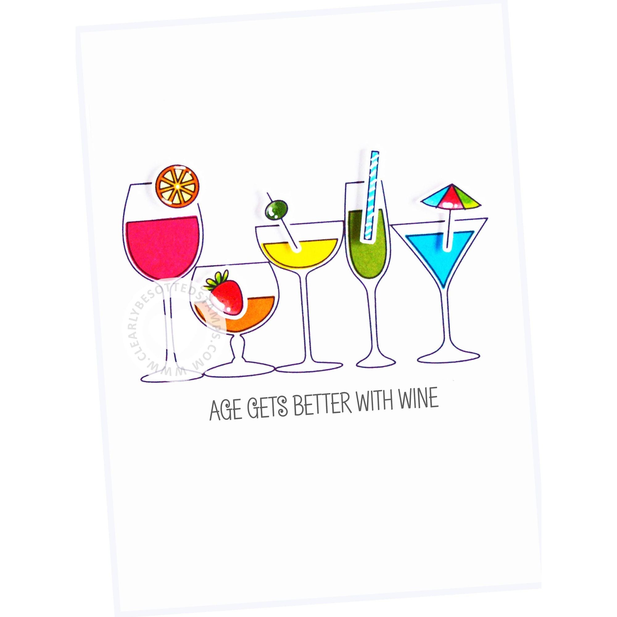 Clearly Besotted LAUGH OUT LOUD AGAIN Clear Stamps wine