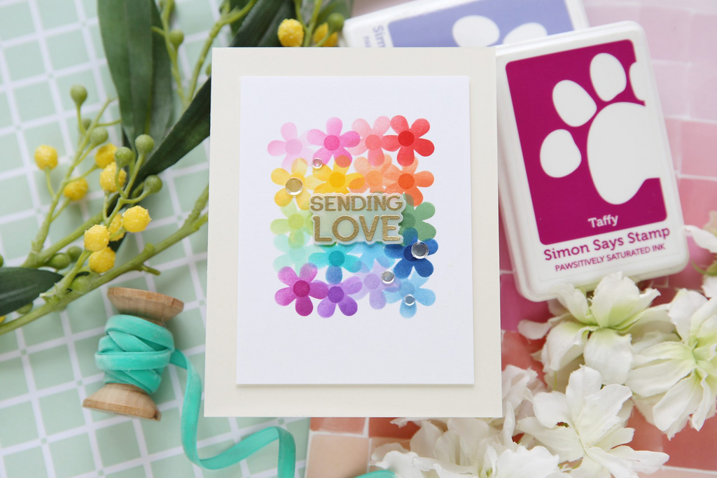 Simon Says Stamp Stencil Flower Power 1000stc Celebrate Sending Love Card | color-code:ALT03
