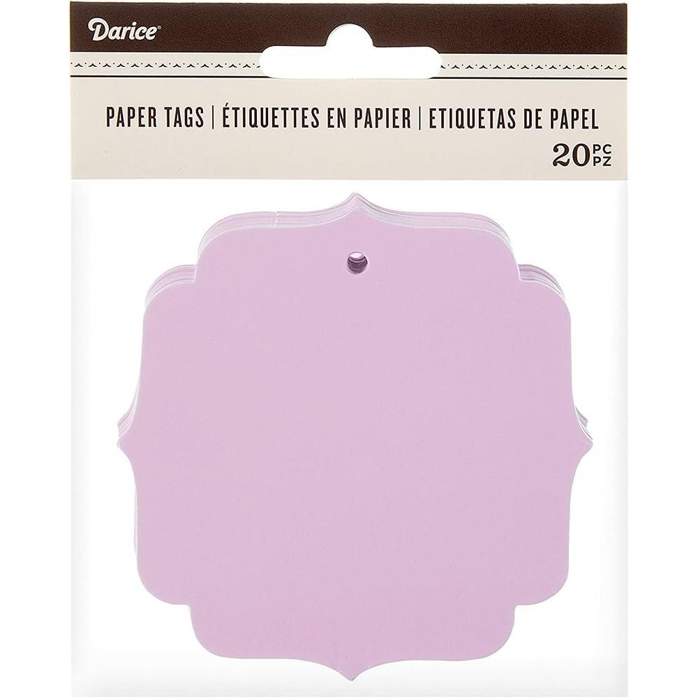Lavender Bracket Shaped Paper Tags 30030568 in packaging