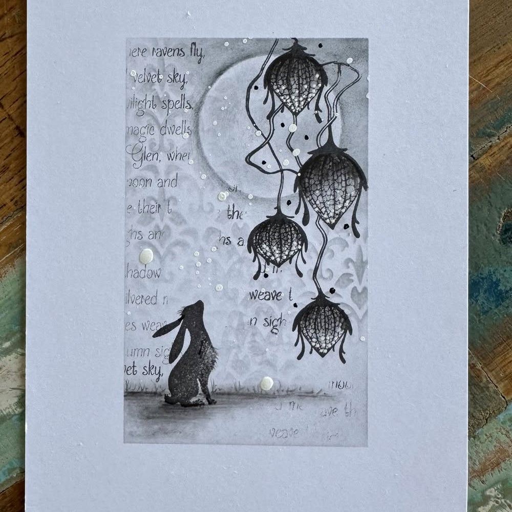 Lavinia Stamps Baroque Flower Stencil st048 black and white bunny card