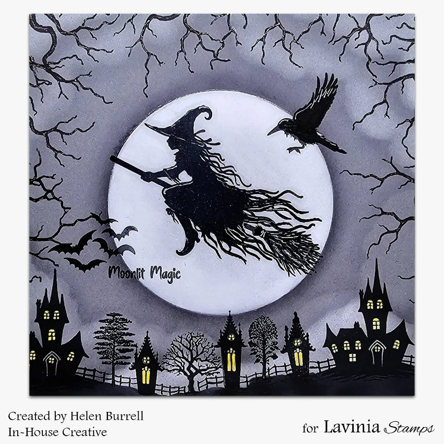 Lavinia Stamps Deadwood Clear Stamps lav1069 full moon witch card helen burrell