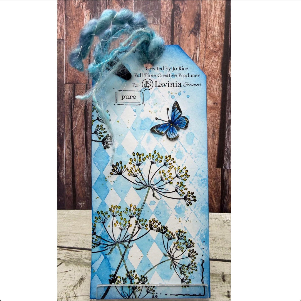 Lavinia Stamps Diamond Chequerboard Stencil st049 blue butterfly tag jo rice