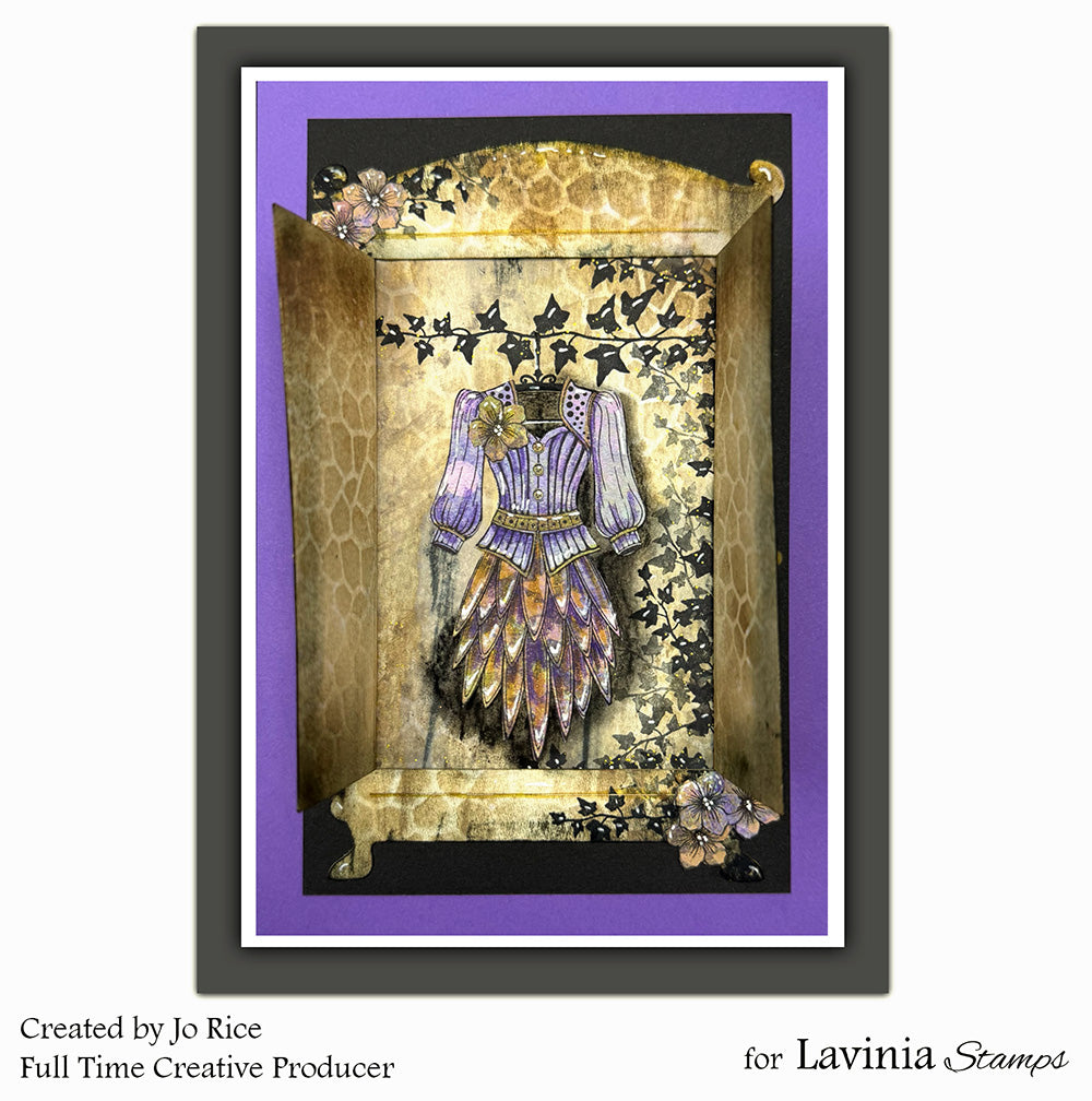 Lavinia Stamps Elvens Jacket Clear Stamp lav1052 purple outfit flowers card