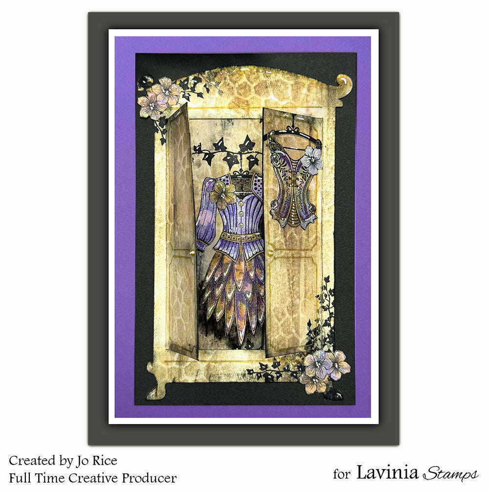 Lavinia Stamps Fairy Wardrobe Card Toppers purple outfit card