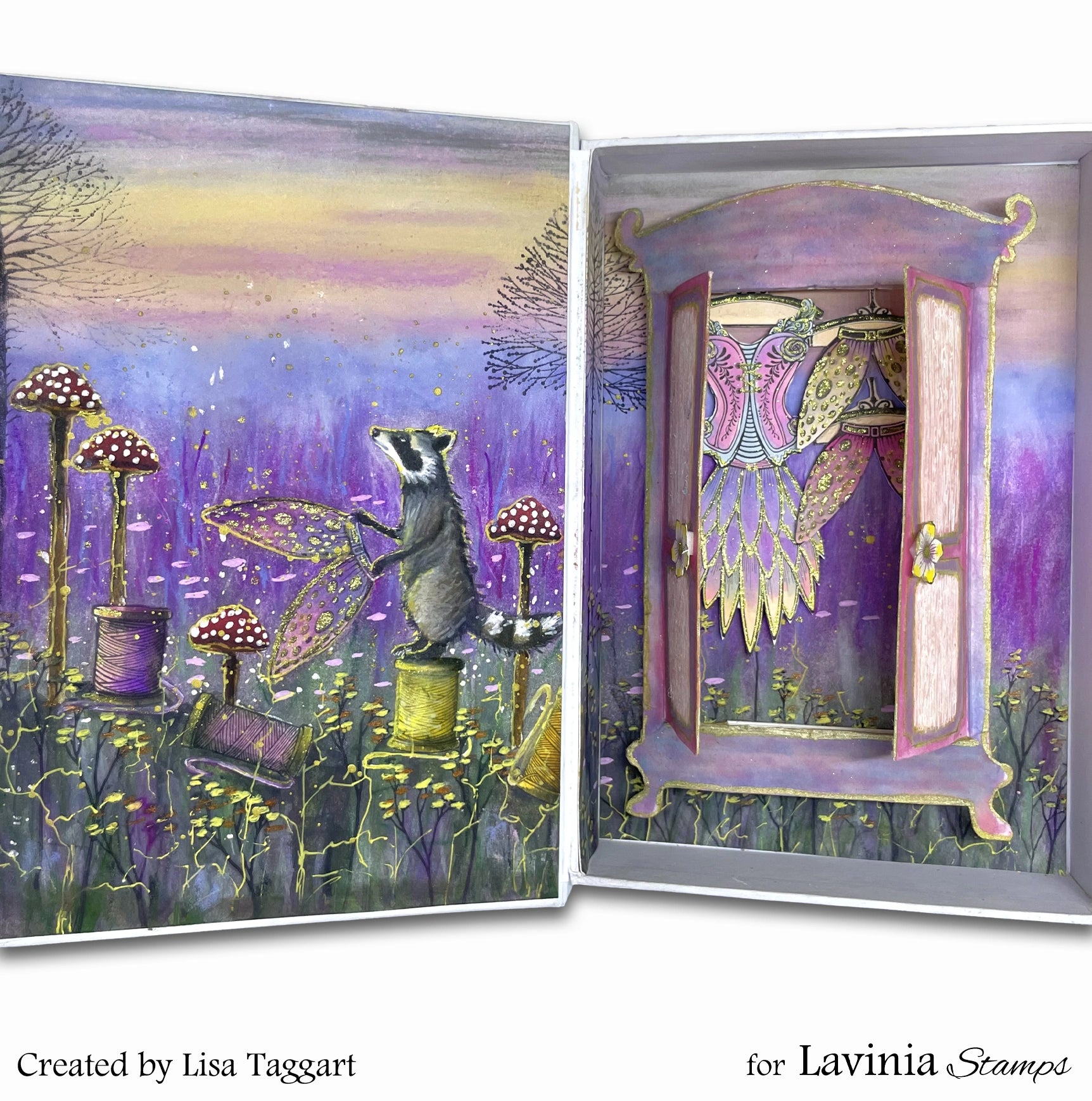 Lavinia Stamps Ladybird Bustle Clear Stamp lav1056 purple and gold card