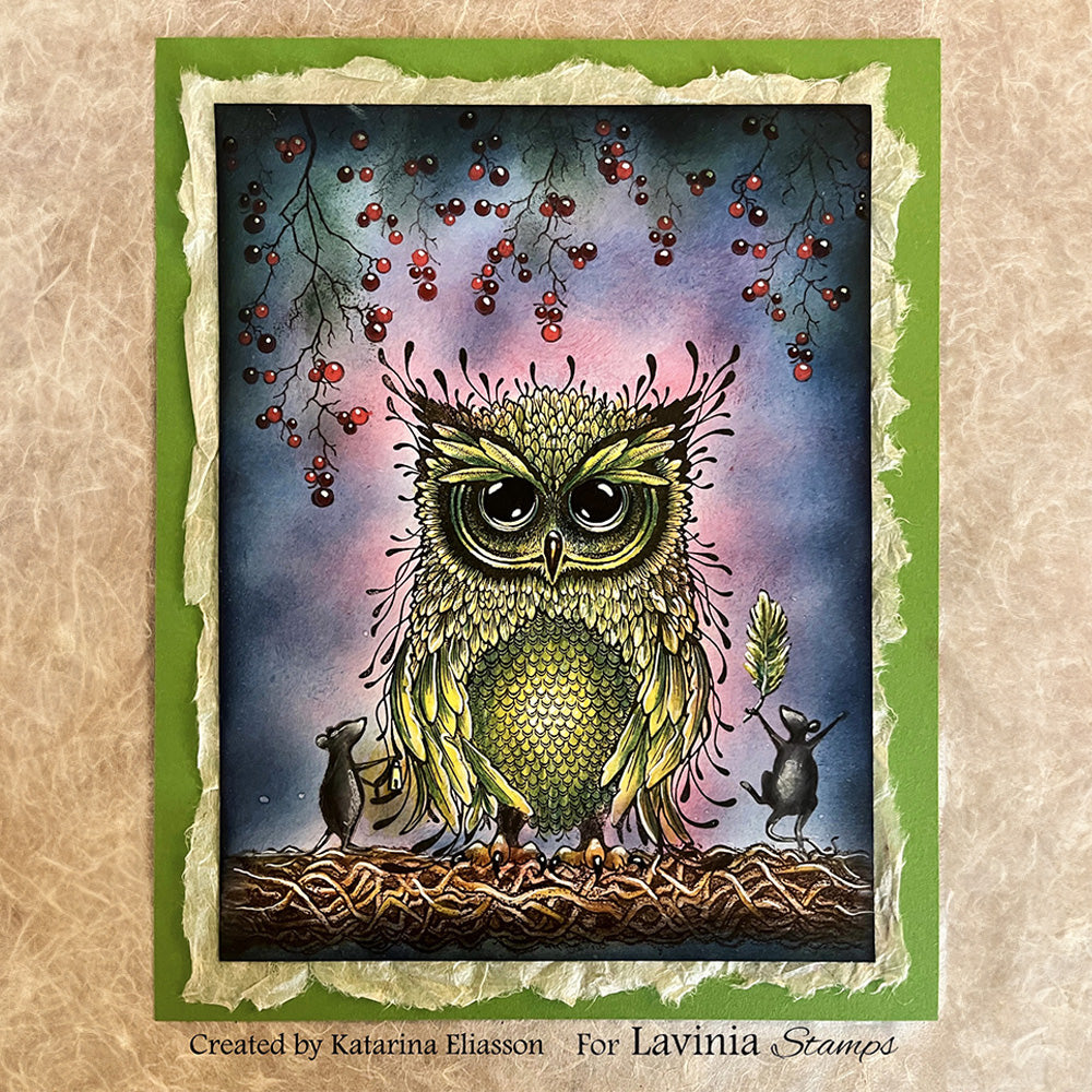 Lavinia Stamps Lokta Paper Pack LS075 owl and mice katarina leiasson card
