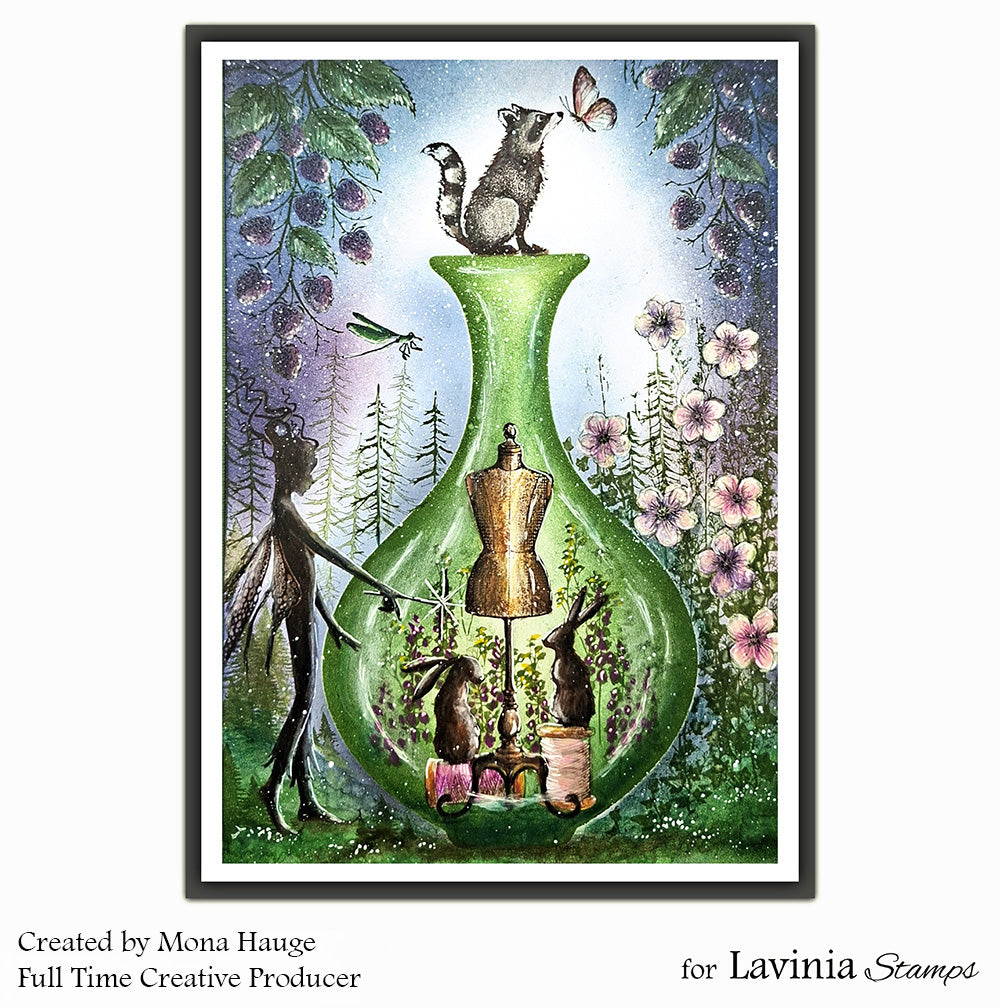 Lavinia Stamps Mannequin Clear Stamp lav1058 green bottle card
