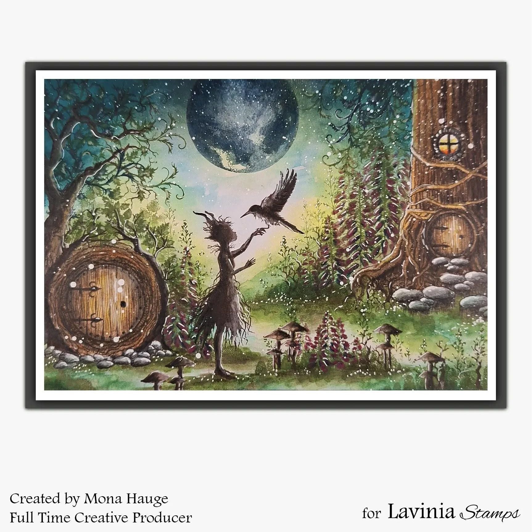 Lavinia Stamps Moon Clear Stamp lav431 forest scene card