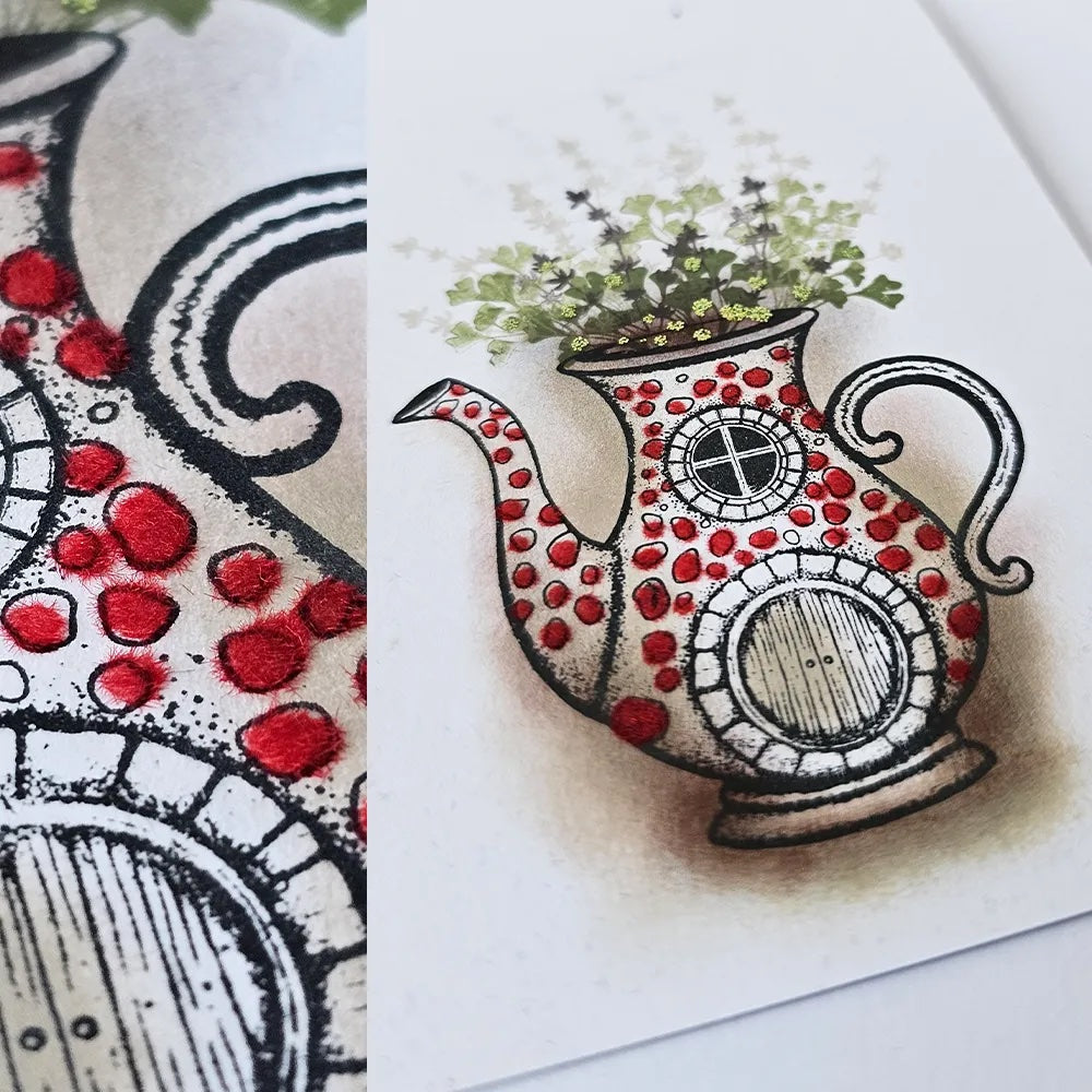 Lavinia Stamps Velvet Powder Set polka dot teapot card