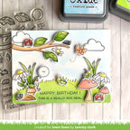 Card with nature-themed design featuring insects and plants with happy birthday sentiment