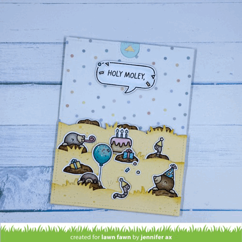 Lawn Fawn A Mole Lot of Cake STAMPtember Exclusive Stamps and Dies Critter Birthday Card Jennifer Ax