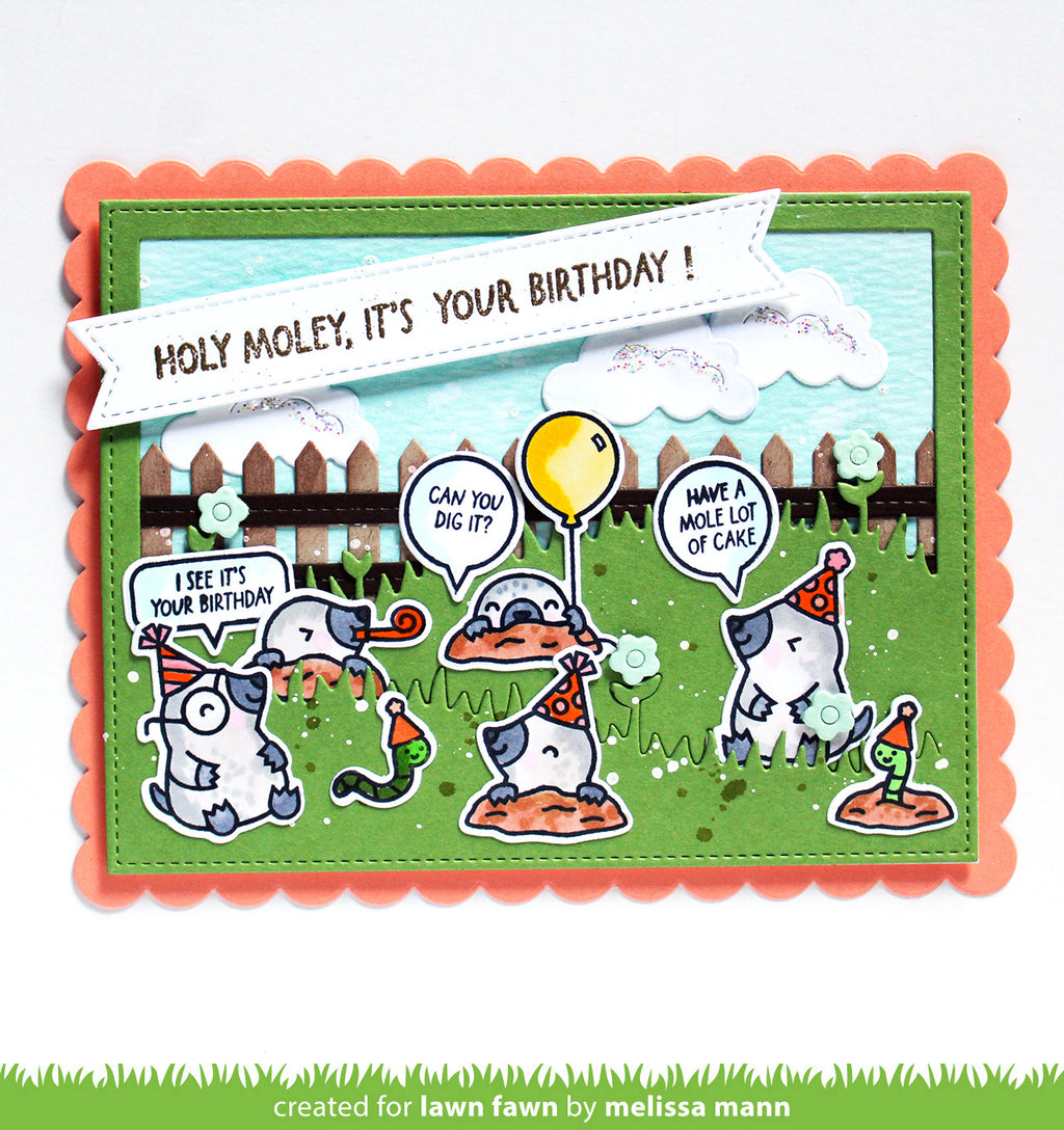 Lawn Fawn A Mole Lot of Cake STAMPtember Exclusive Stamps lf4236 Critter Birthday Card Melissa Mann