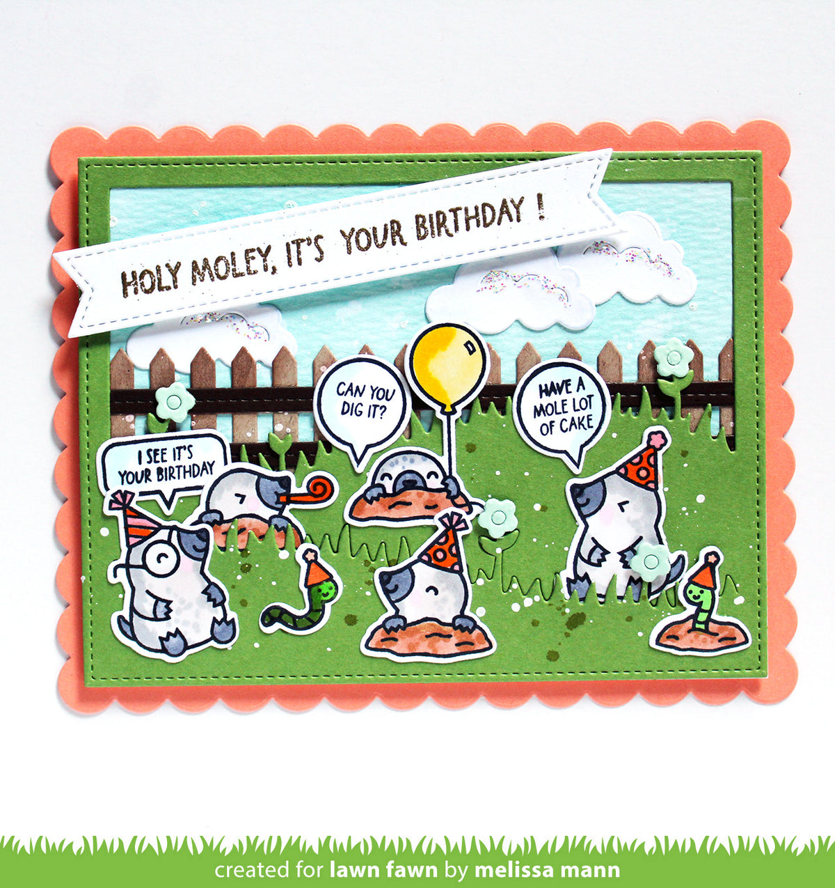 Lawn Fawn A Mole Lot of Cake STAMPtember Exclusive Stamps lf4236 Critter Birthday Card Melissa Mann