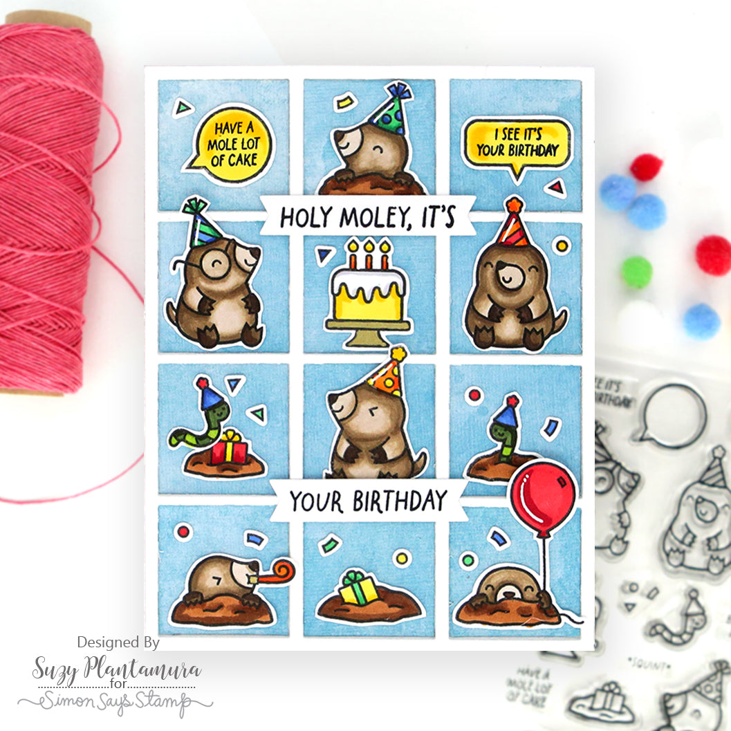 Lawn Fawn A Mole Lot of Cake STAMPtember Exclusive Stamps lf4236 Critter Birthday Card Suzy Plantamura