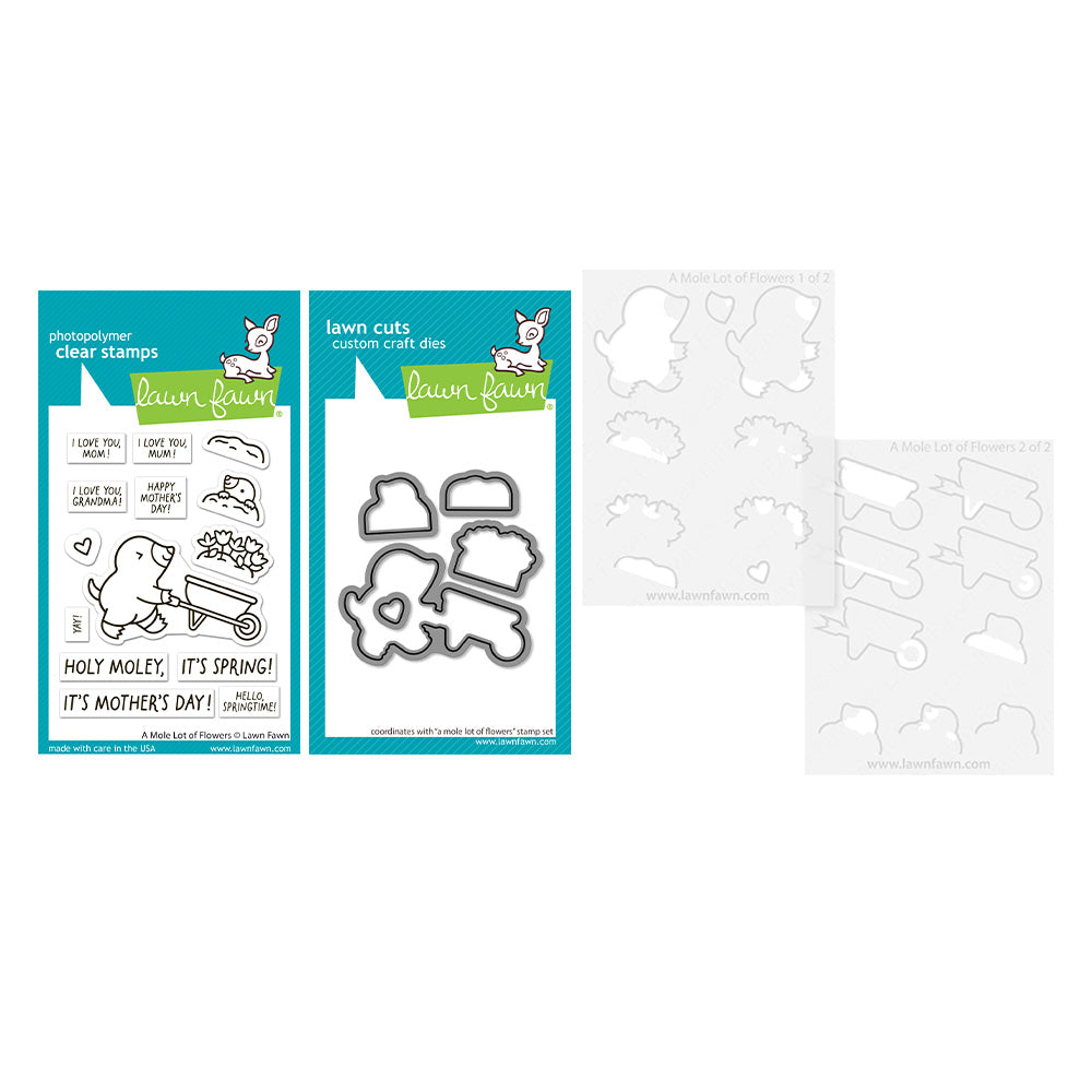 Lawn Fawn A Mole Lot of Flowers Stamps Dies and Coloring Stencils