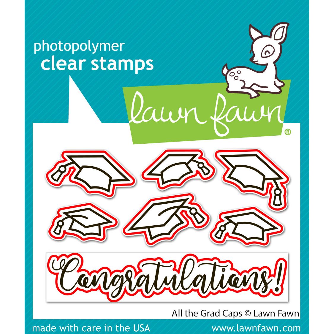 Lawn Fawn All the Grad Caps Dies lf4080 red lines to indicate which stamps will be die cut