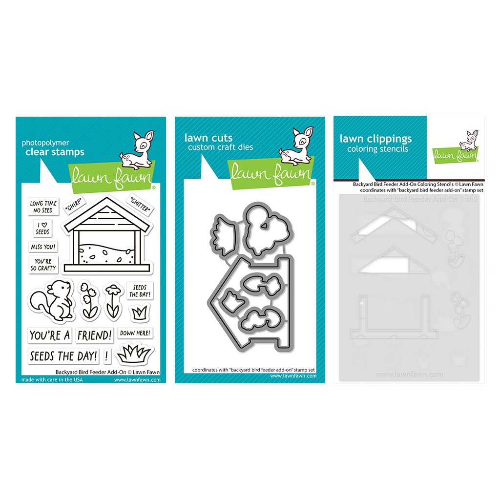 Lawn Fawn Backyard Bird Feeder Add-On Stamps Dies and Coloring Stencils Set