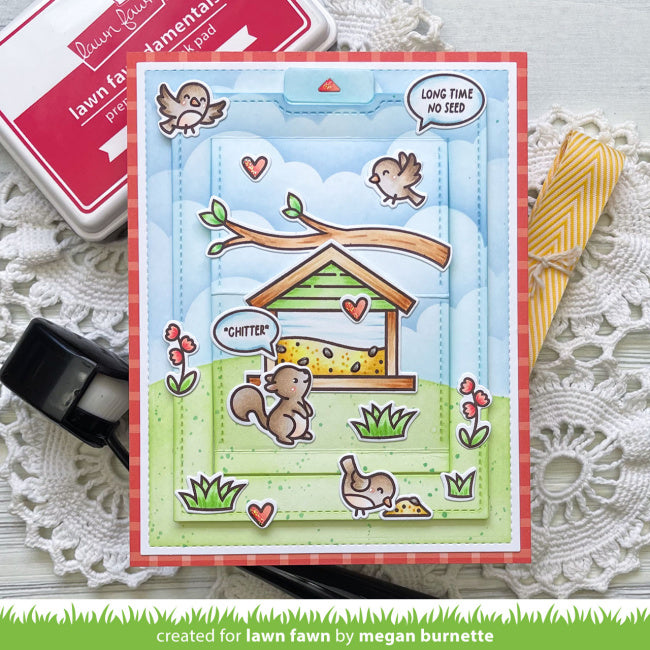 Lawn Fawn Backyard Bird Feeder Add-On Stamps Dies and Coloring Stencils Set chitter