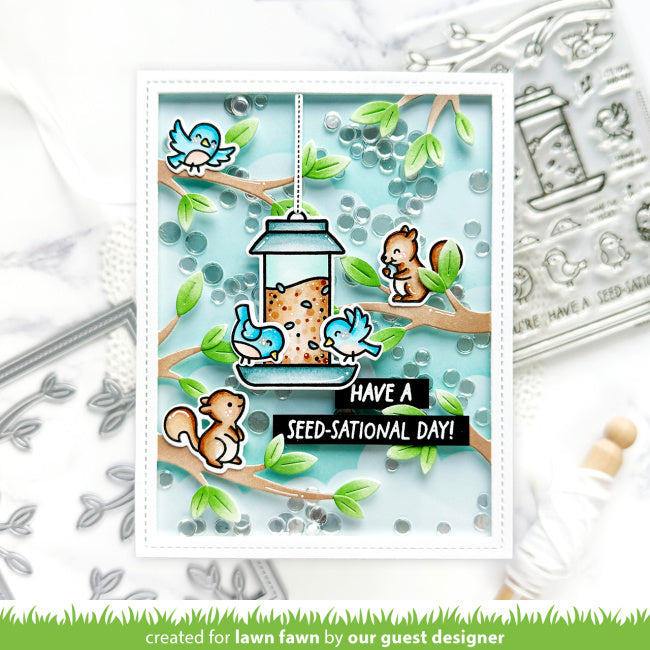 Lawn Fawn Backyard Bird Feeder Add-On Stamps Dies and Coloring Stencils Set seed-sational