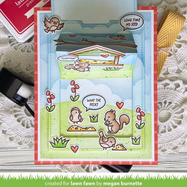 Lawn Fawn Backyard Bird Feeder Add-On Stamps and Dies long time no seed