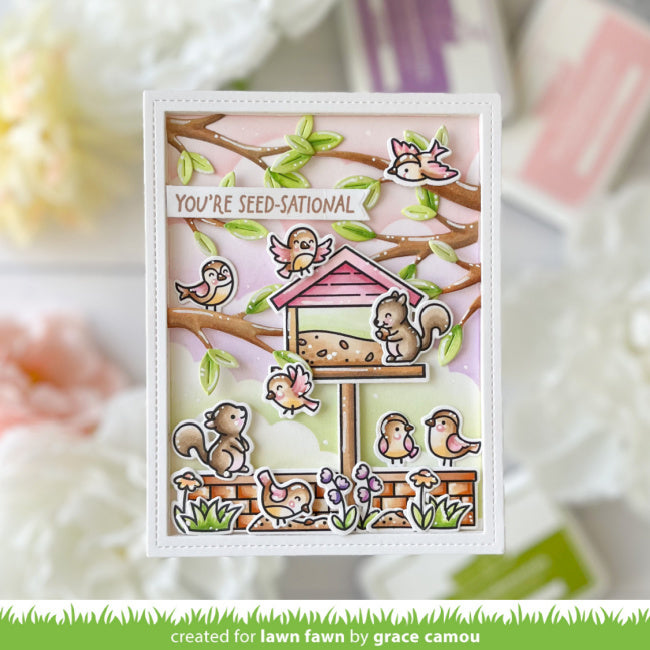 Lawn Fawn Backyard Bird Feeder Add-On Stamps lf3710 seed sational