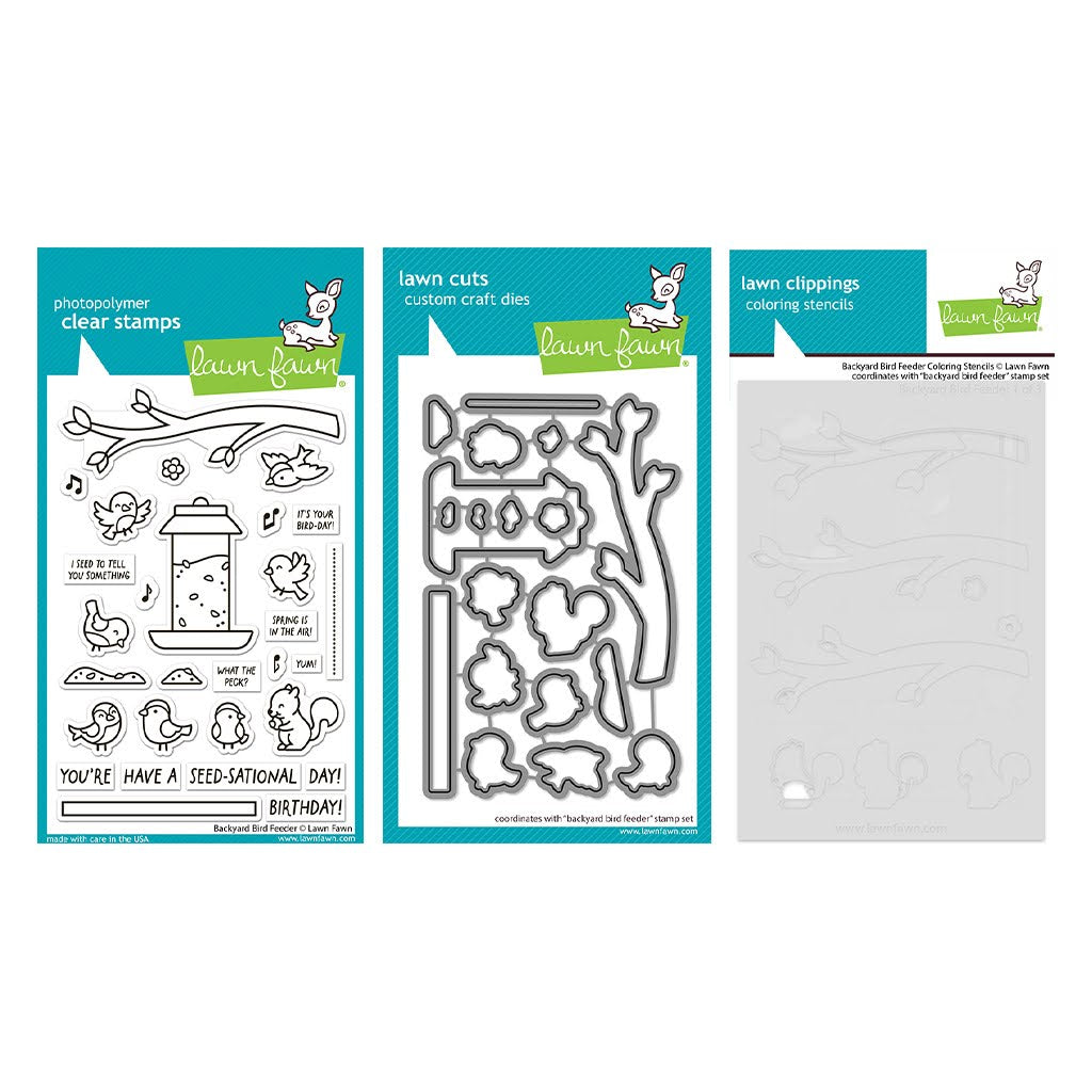 Lawn Fawn Backyard Bird Feeder Stamps Dies and Coloring Stencils Set