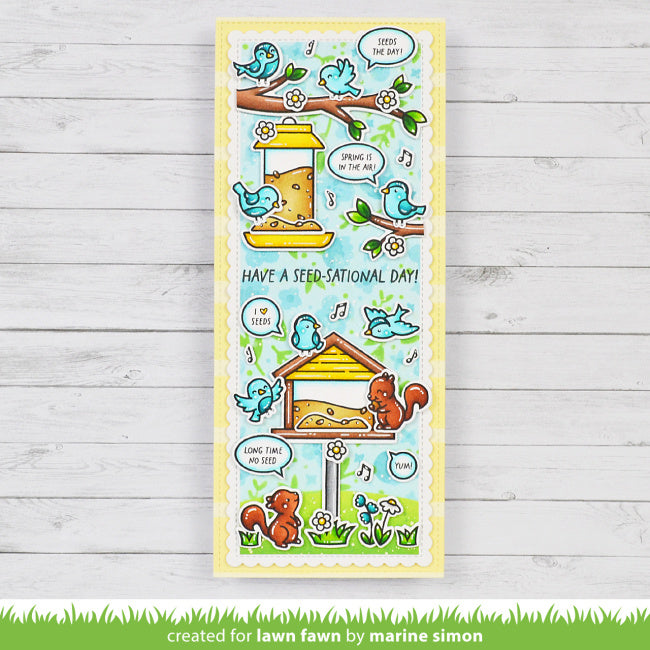 Lawn Fawn Backyard Bird Feeder Stamps Dies and Coloring Stencils Set love seeds