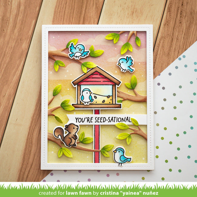 Lawn Fawn Backyard Bird Feeder Stamps Dies and Coloring Stencils Set seed-sational