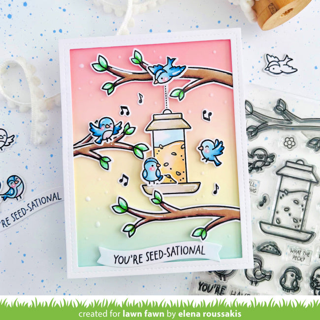 Lawn Fawn Backyard Bird Feeder Stamps and Dies seed-sational